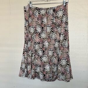 Axcess Y2k whimsy abstract floral pink and brown earthy midi skirt